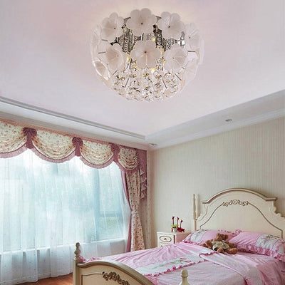 Contemporary Scandinavian Branch Floral Glass Crystal Metal 1/4/6/8/10 Light Flush Mount Ceiling Light For Living Room