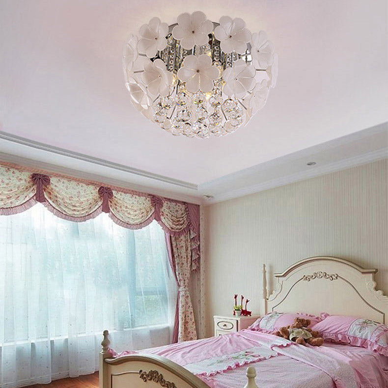 Contemporary Scandinavian Branch Floral Glass Crystal Metal 1/4/6/8/10 Light Flush Mount Ceiling Light For Living Room