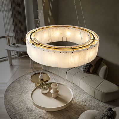 Contemporary Scandinavian Round Copper Stone 8/12/14 Light Chandelier For Living Room