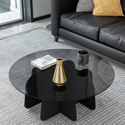 Modern Minimalist Round Glass Metal Coffee Table For Living Room