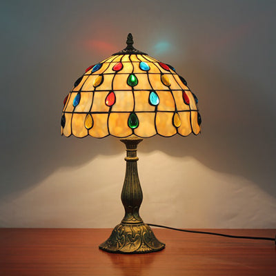 Traditional Tiffany Round Dome Lattice Aluminum Stained Glass 1-Light Table Lamp For Bedroom