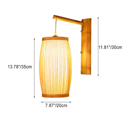 Traditional Japanese Cubic Bamboo 1-Light Wall Sconce Lamp For Living Room