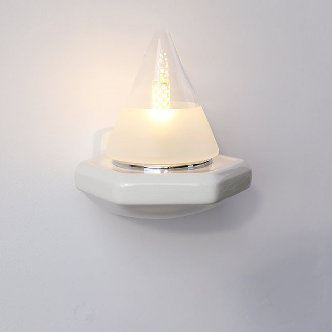 Modern Minimalist Cone Iron Ceramic Glass 1-Light Wall Sconce Lamp For Bedroom