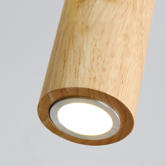 Modern Minimalist Rubberwood Cylinder Spotlight LED Pendant Light For Bedroom