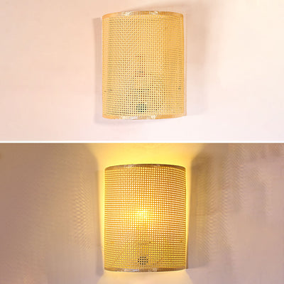 Traditional Japanese Rattan Semi-Cylinder 1-Light Wall Sconce Lamp For Living Room