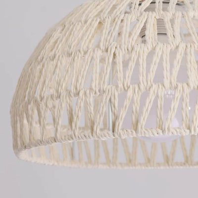 Contemporary Boho Wood Rattan Weaving Dome 1-Light Pendant Light For Dining Room