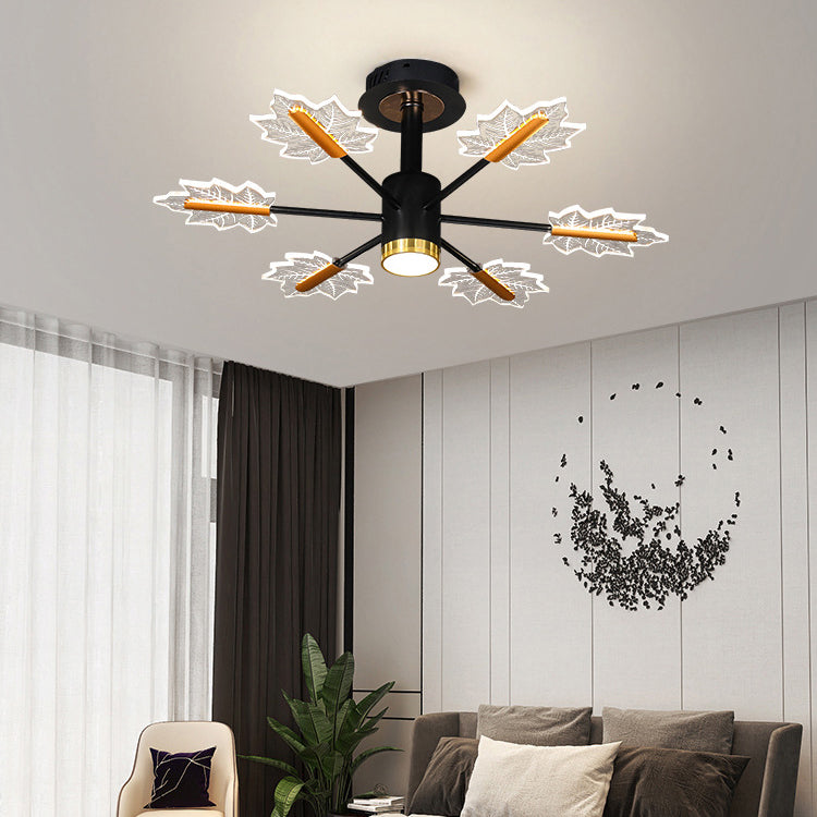 Modern Minimalist Branch Maple Leaf Iron Acrylic LED Chandelier For Living Room