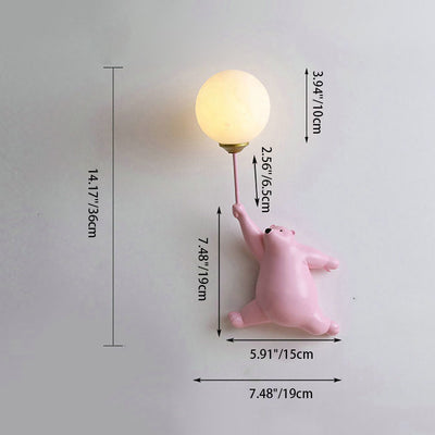 Contemporary Creative Bear Resin Glass 1-Light Wall Sconce Lamp For Bedroom