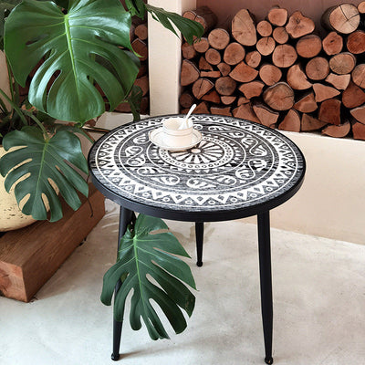 Contemporary Simplicity Pattern Wood Iron Round Coffee Table For Living Room