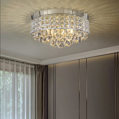 Modern Luxury Round Iron Crystal Beads 6/9-Light Flush Mount Ceiling Light For Living Room