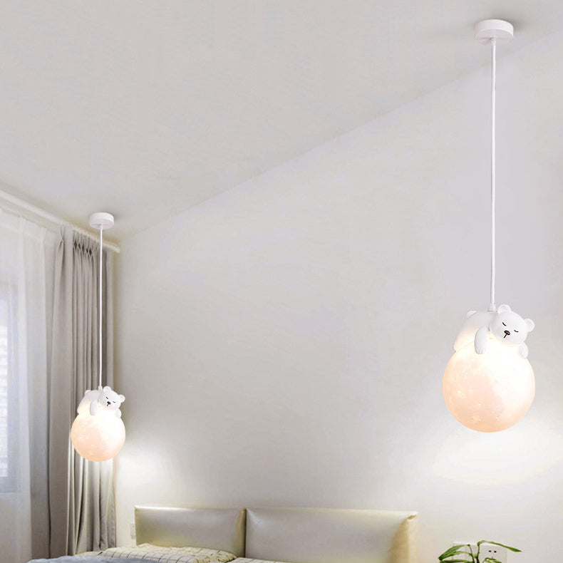 Contemporary Creative PE Spherical Shade Resin Animal Rabbit Bear Design 1-Light Pendant Light For Living Room