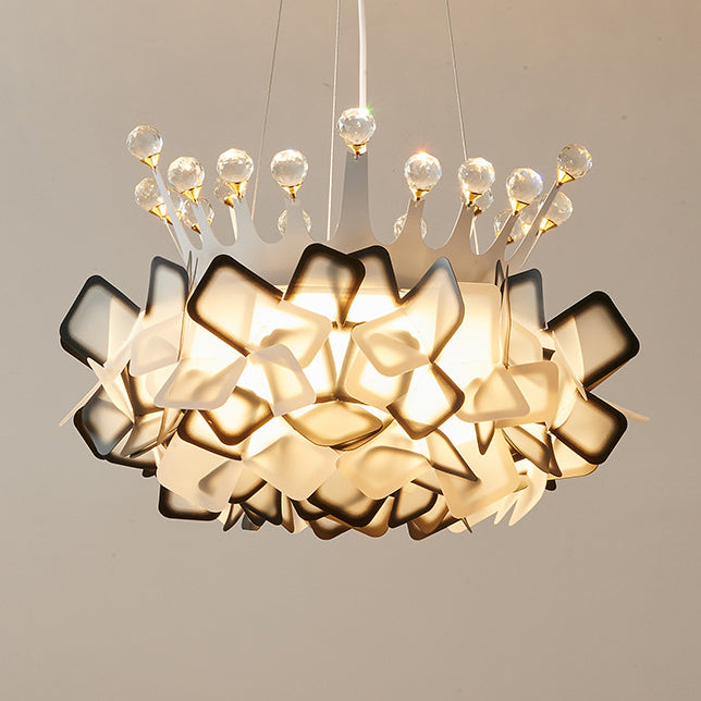 Contemporary Creative Hardware Crown Decor PVC Petal Shade LED Pendant Light For Living Room