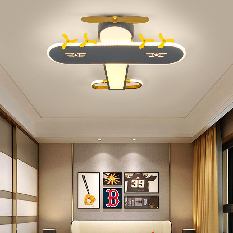 Contemporary Creative Kids Airplane Iron LED Flush Mount Ceiling Light For Bedroom