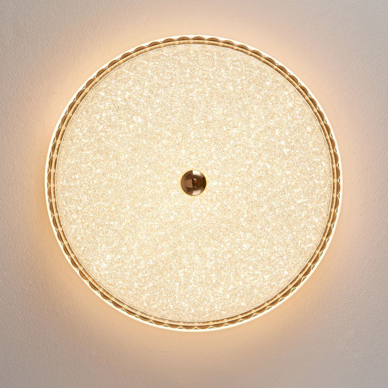 Modern Luxury Round Metal Aluminium Crystal Sand LED Flush Mount Ceiling Light For Bedroom