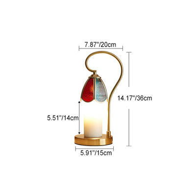 Abat-jour en forme de fleur en vitrail, créatif et moderne, Base en fer, lampe de Table à 1 lumière en cire fondue 