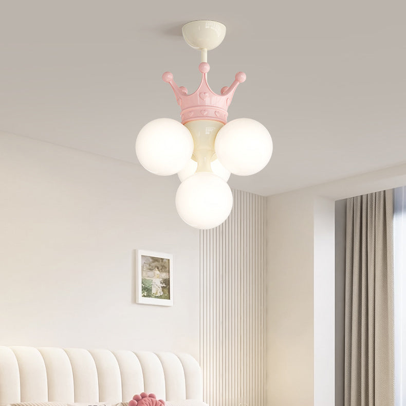 Modern Minimalist Princess Crown Metal Acrylic LED Pendant Light For Bedroom