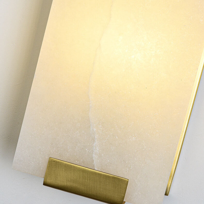 Modern Light Luxury Marble Rectangular Flat Copper 1-Light Wall Sconce Lamp