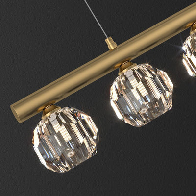 Modern Luxury Copper Crystal Strip Ball 2/3/4/5/6 Light LED Chandeliers Island Light For Dining Room