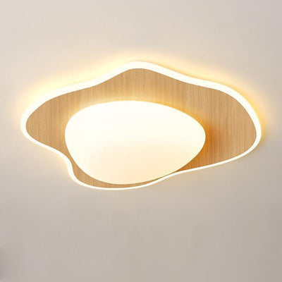 Modern Simplicity Poached Egg Round Wood Plastic LED Flush Mount Ceiling Light For Bedroom