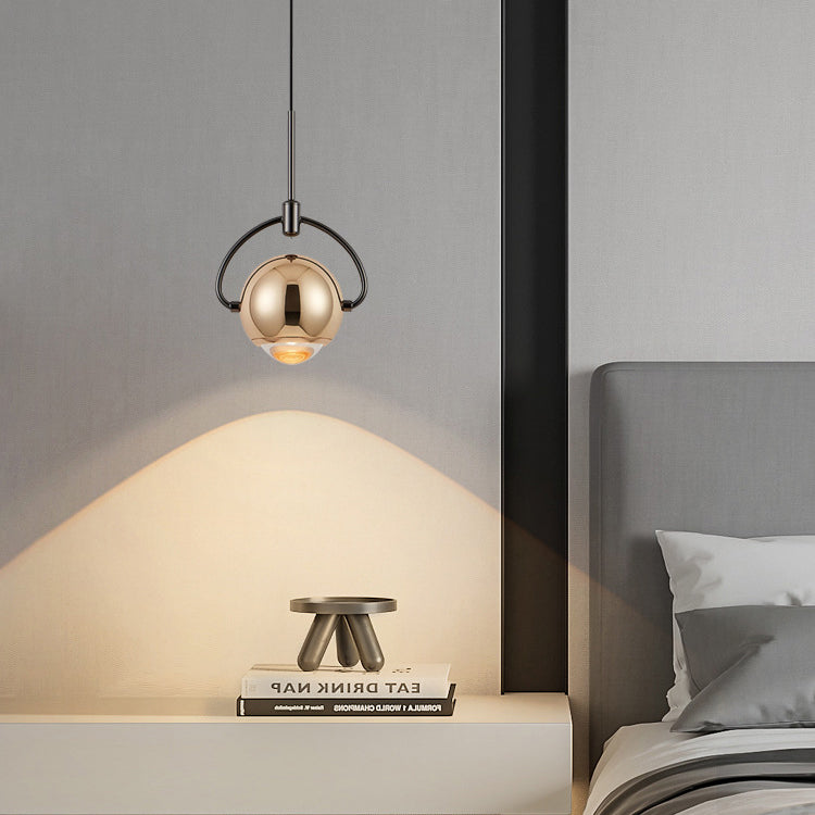 Modern Minimalist Rotatable Spherical Aluminum Glass LED Pendant Light For Bedroom