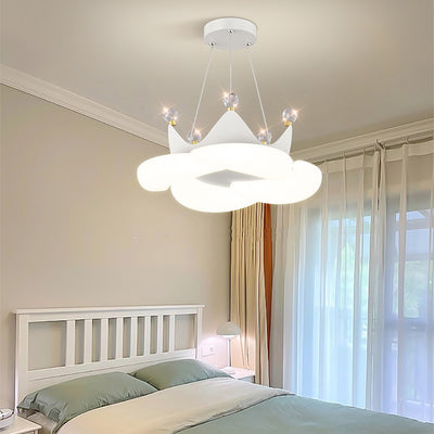 Contemporary Creative Crystal Crown PE Round Shade LED Pendant Light For Bedroom