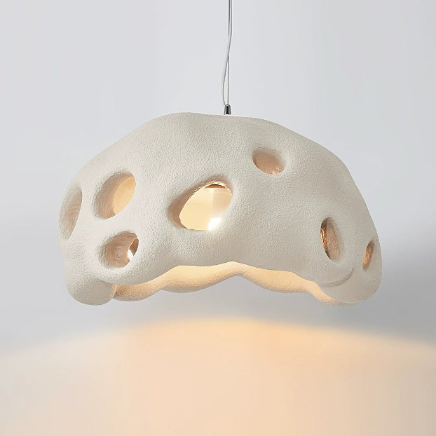 Traditional Japanese Hollow Resin Round 1-Light Pendant Light For Living Room