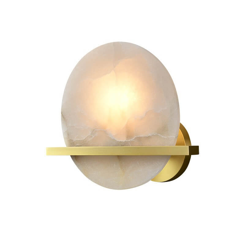 Modern Luxury Round Disc Marble Copper 1-Light Wall Sconce Lamp