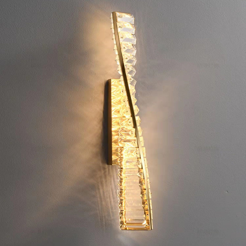 Modern Luxury Long Stripe Wave Iron Crystal LED Wall Sconce Lamp For Bedroom