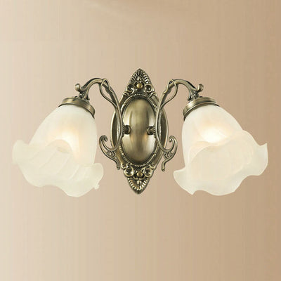 Traditional European Iron Glass Flower 2-Light Wall Sconce Lamp For Living Room