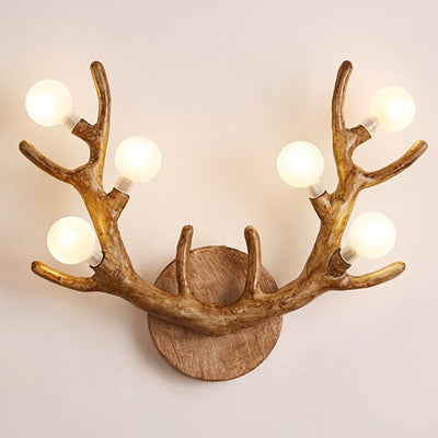 Contemporary Creative Resin Antler Branch Glass Shade 6-Light Wall Sconce Lamp For Bedroom