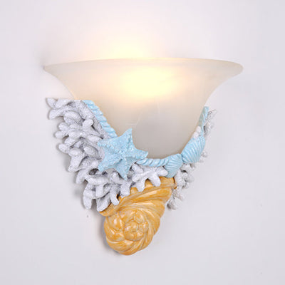 Contemporary Creative Resin Starfish Decorative Trumpet Glass Shade 1-Light Wall Sconce Lamp For Bedroom