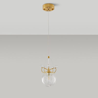 Modern Luxury Crown Orb All Brass Glass 1-Light Pendant Light For Bedroom