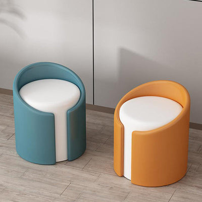 Modern Minimalist Leather Wood Sponge Round Cylinder Vanity Stool Backrest For Bedroom