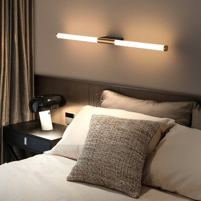 Modern Minimalist Long Cylinder Rectangle Base Iron PC LED Wall Sconce Lamp For Bedroom