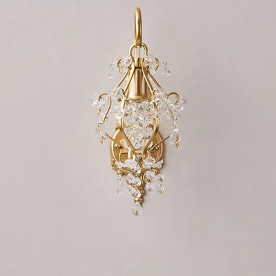 French Luxury Brass Decorative Water Drop Crystal 1-Light Wall Sconce Lamp