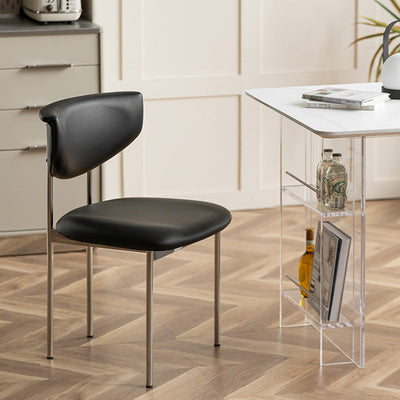 Modern Minimalist Square Round Corner Upholstered Leather Stainless Steel Dining Chair Curved Backrest For Dining Room