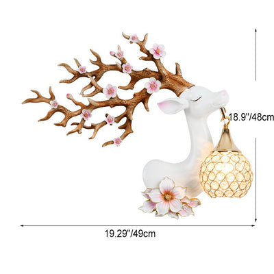 European Creative Resin Antler Crystal Ball Shade 1-Light Wall Sconce Lamp