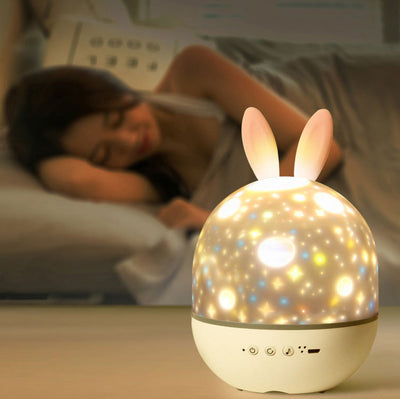 Contemporary Creative Kids Projectable Round Rabbit Deer ABS LED Table Lamp For Bedroom