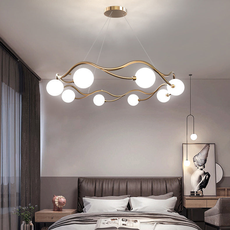 Contemporary Nordic Metal Glass Round Wave Ball Ring 8/10/12 Light Chandeliers For Living Room