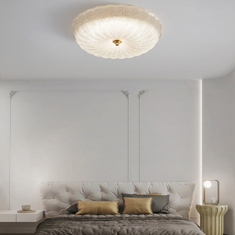 Modern Simplicity Copper Glass Round LED Flush Mount Ceiling Light For Bedroom