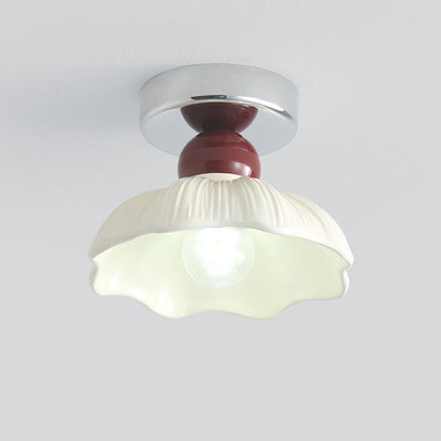 Modern Minimalist Round Metal Resin 1-Light Semi-Flush Mount Ceiling Light For Bedroom