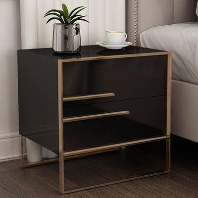 Modern Simplicity Cubic Solid Wood Stainless Steel Frame Nightstand 2-Drawer For Bedroom