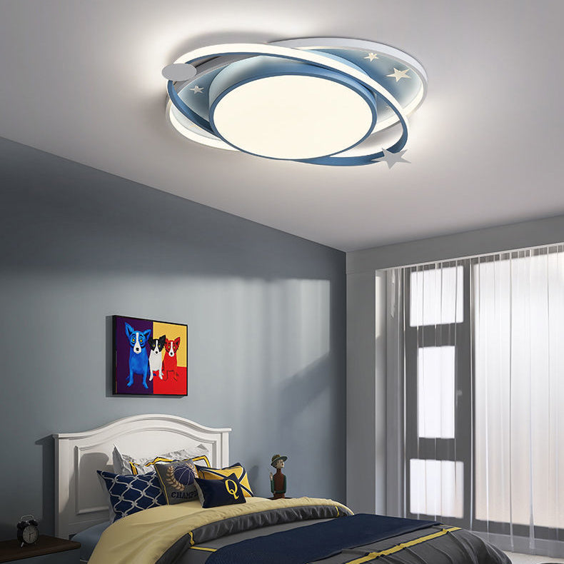 Modern Art Deco Starry Night Round Oval Acrylic Aluminum LED Flush Mount Ceiling Light For Bedroom