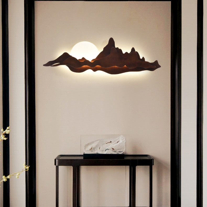 Modern Art Deco Round Mountain Shaped Wood Acrylic LED Wall Sconce Lamp For Living Room