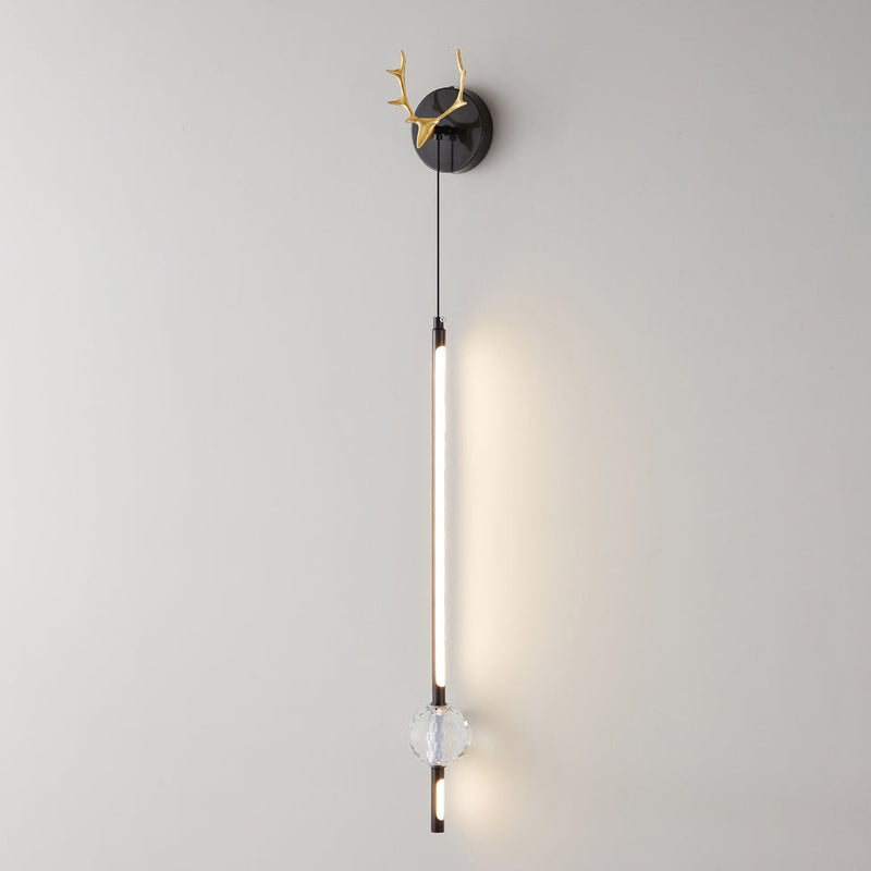 Modern Minimalist Strip Antler Orb Full Copper Crystal Silicone LED Wall Sconce Lamp For Bedroom