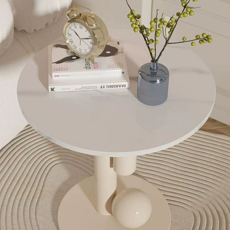 Contemporary Creative Round Cylinder Orb Rock Slab Carbon Steel Coffee Table For Living Room