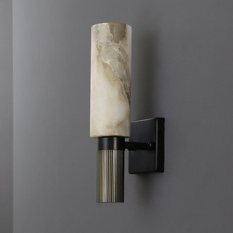 Traditional Chinese Marble Cylinder Brass 1-Light Wall Sconce Lamp For Bedroom