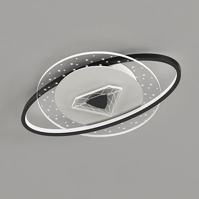 Contemporary Creative Kids Round Circle Diamond Iron Acrylic LED Flush Mount Ceiling Light For Bedroom