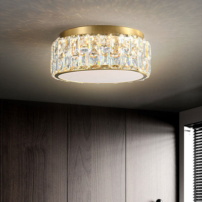 Contemporary Scandinavian Cylindrical Copper Crystal 4/6 Light Flush Mount Ceiling Light For Bedroom