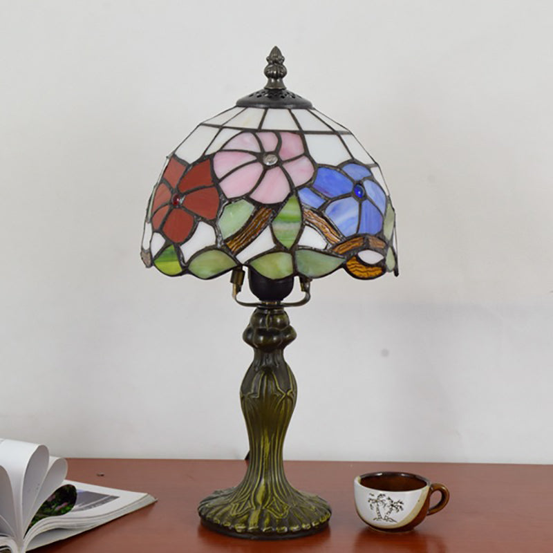 Traditional Tiffany Flower Aluminum Stained Glass 1-Light Table Lamp For Bedroom